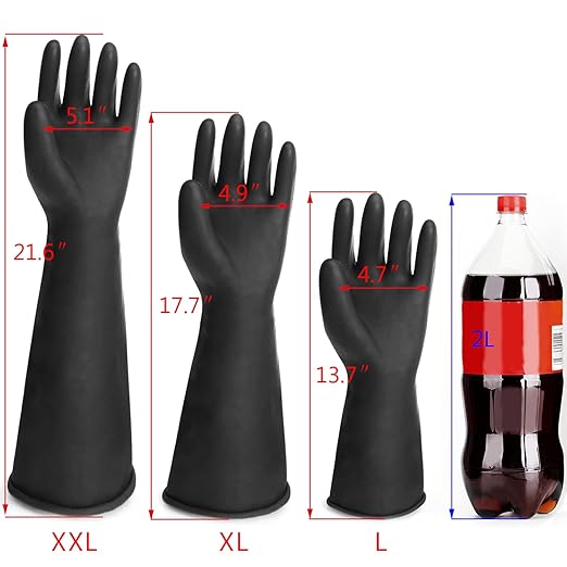 Long Rubber Work Gloves, 3 Pairs Chemical Resistant Gloves Waterproof, 22 Inch Heavy Duty Thick Black Latex Gloves for Cleaning Dishwashing Industry Gardening, Extra X Large