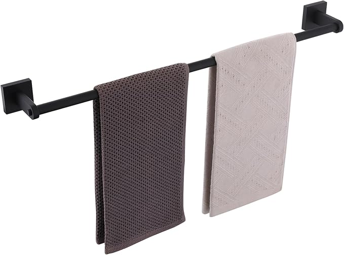 Miyili 24-Inch Single Towel Bar, Wall Mounted SUS 304 Stainless Steel Bathroom Towel Holder with Matte Black Finish, Total Length 26.38-Inch