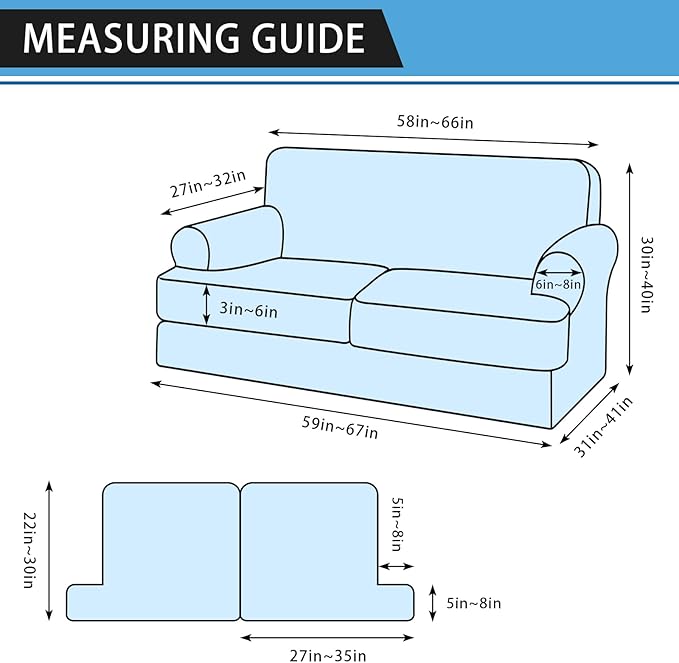 3-Pieces T Cushion Loveseat Slipcovers Leather Look Couch Cover Loveseat Covers for 2 Cushion Couch Furniture Protector Stretch Sofa Cover with 2 Individual T Cushion Seat Covers, Light Brown