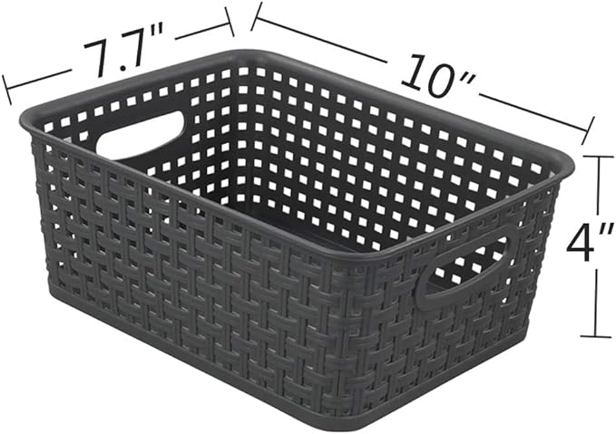4-Pack Gray Plastic Small Storage Baskets, 10" x 7.7" x 4"