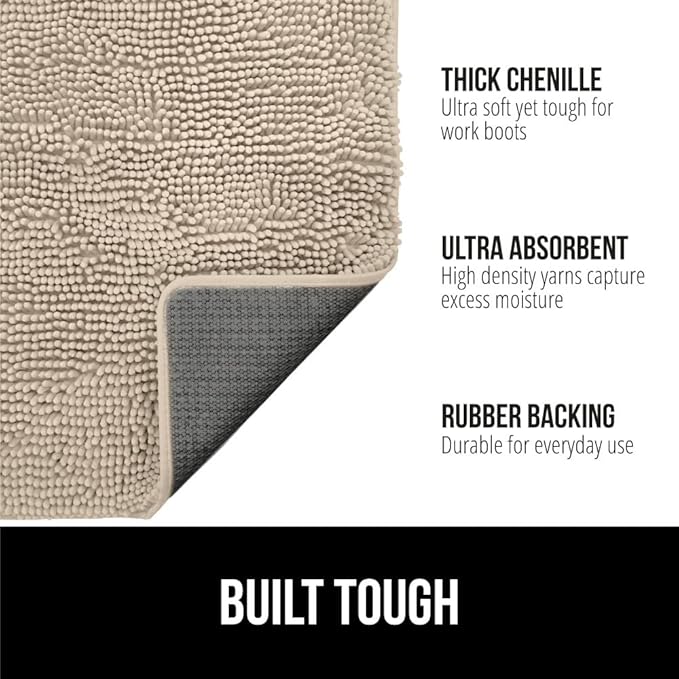 GORILLA GRIP SoakSTOPPER Dog Door Mat, 36x24 Machine Washable Rug Absorbent Doormat Captures Moisture Mud Dirt, Quick Dry Soft Chenille Entryway Rugs Indoor Entrance Mats for Dog Paws, Beige