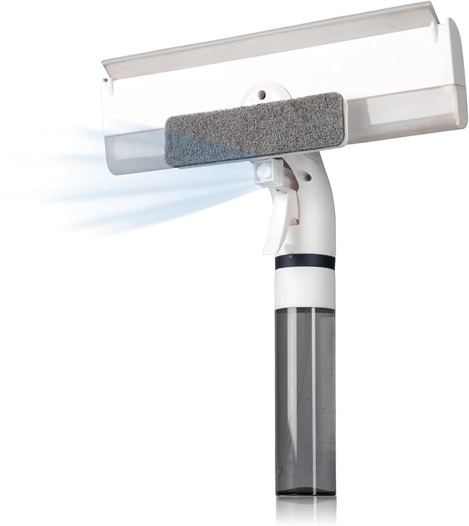 3 in 1 Professional Window Cleaner, Glass Cleaning Wiper with Spray & Waste Water Collection Tank, Water Spray, Window Washer Squeegee for Home, Outdoor Windows & Car Glass, White