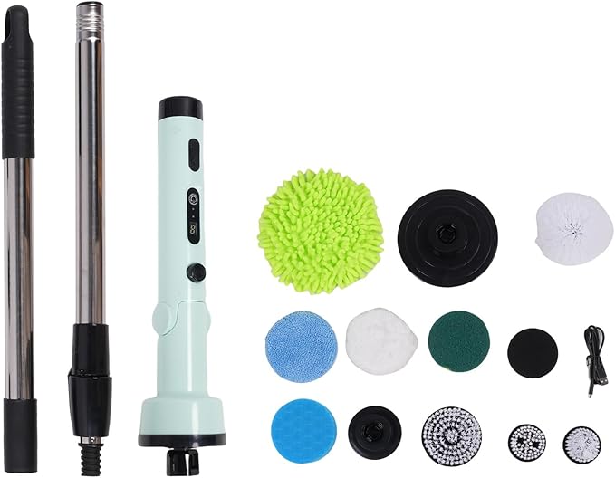 Brrnoo Electric Cleaning Brush, Cordless Scrubber with 3 Power Levels and Replaceable Brush Heads, for Bathroom Kitchen Car Deep Cleaning (Green)