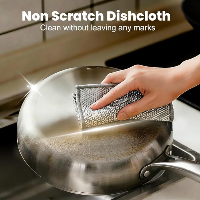 Multipurpose Wire Dishwashing Rags for Wet and Dry, 2026 New Multifunctional Non Scratch Metal Wire Dishcloth, Reusable Premium Metal Scrubbing Pads Sponge Clean for Home Kitchen Cooktop (15PCS)
