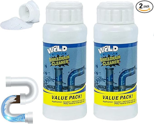 2pc Wild Tornado Sink and Drain Cleaner Powder - Powerful Pipe Dredge for Kitchen & Toilet, Drain Clog Remover, Pipeline Dredging Agent (2)