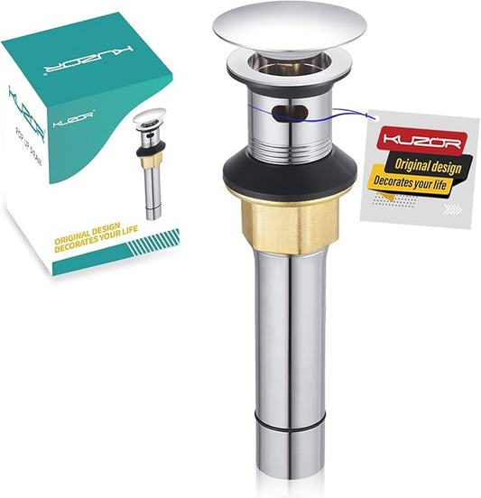 Chrome Pop Up Bathroom Sink Drain with Overflow - Fits 1-5/8" to 2" Holes, 304 Stainless Steel for Vanity/Vessel Sink