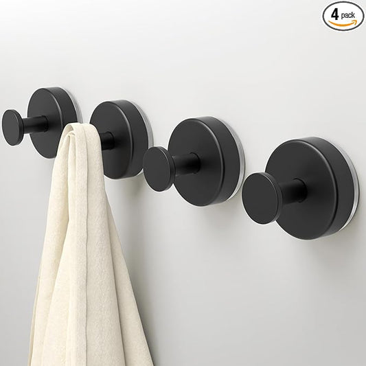 Deluwire Suction Cup Hooks for Shower,4 Packs Wall Mount Towel Holder,Removable Shower Towel Suction Hooks for Bathroom Wall,Kitchen,Glass,Mirror,Tile to Hang Robes,Loofah-Black