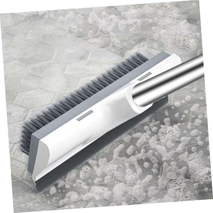 Healifty Floor Scrub Brush with Long Ergonomic Handle for Bathroom and Stiff Bristles Scrubber and Scraper Combo for Tile Grout Bathtub and Floor Corners Space Saving Hanging Design