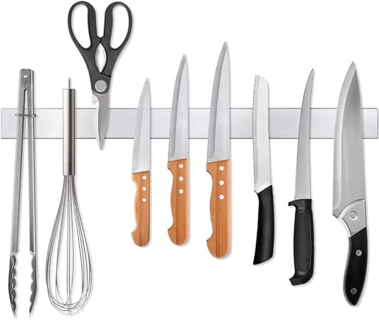 Ninonly 16 Inch Magnetic Knife Strip, Premium Stainless Steel Wall Mounted Kitchen Knives Bar,Space-Saving Powerful No Drilling Magnetic Knife Rack for Home Kitchen Utensil Holder & Tool Holder