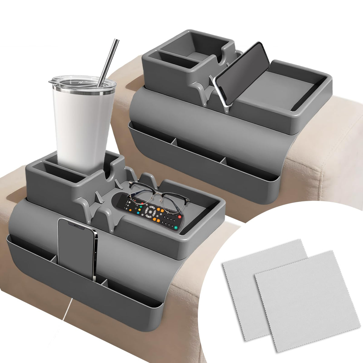 2Pcs Couch Cup Holder Tray, Large Anti-Slip Couch Cups - Image 1