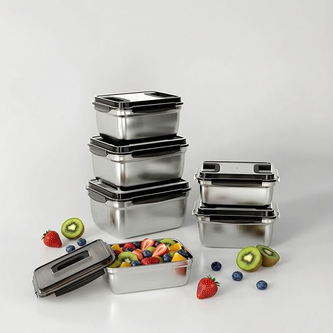 food prep stainless steel containers, turkey container, freezer safe, oven safe, suitable for open flame and induction stove, ideal for pickling kimchi （7500ML/264OZ）