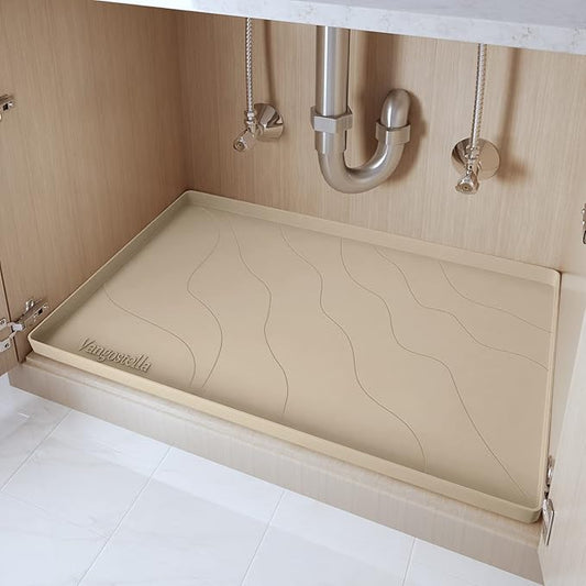 Heavy Duty Silicone Under Sink Mats for Kitchen Waterproof 37" x 22", Extra Thick Under Sink Rubber Mat Drip Tray, Raised Edge Under Sink Liner,Prevent Drips, Leaks, Spills,Beige