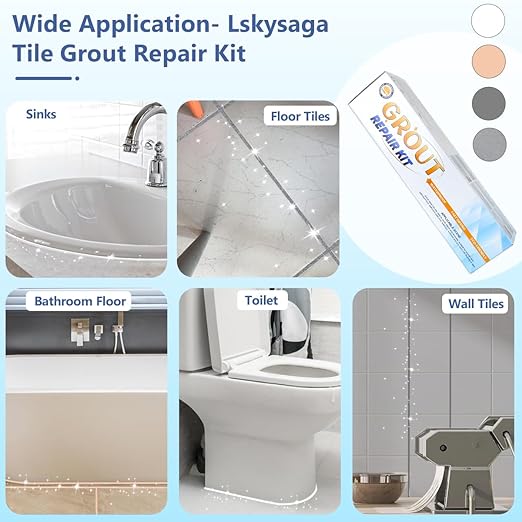 Tile Grout Repair Kit - Grout Filler, Grout Repair Paste with Silicone Trowel Scraper, Fast Drying Grout Repair Kit for Bathroom Shower Kitchen Floor Tile, Waterproof (17.64 oz, Silver)