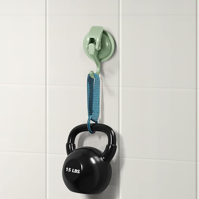 Heavy Duty Vacuum Suction Cup Hooks, Pastel Green Plated Polished Super Suction for Kitchen Bathroom, 1 Pack