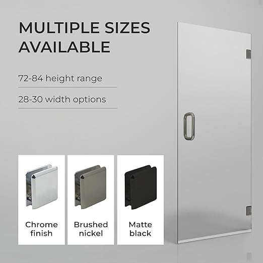 Fab Glass and Mirror Frameless Shower Door - 3/8" SGCC Tempered Safety Glass with SmartGuard Coating - Single Hinged Design - 28" x 75" Matte Black Finish