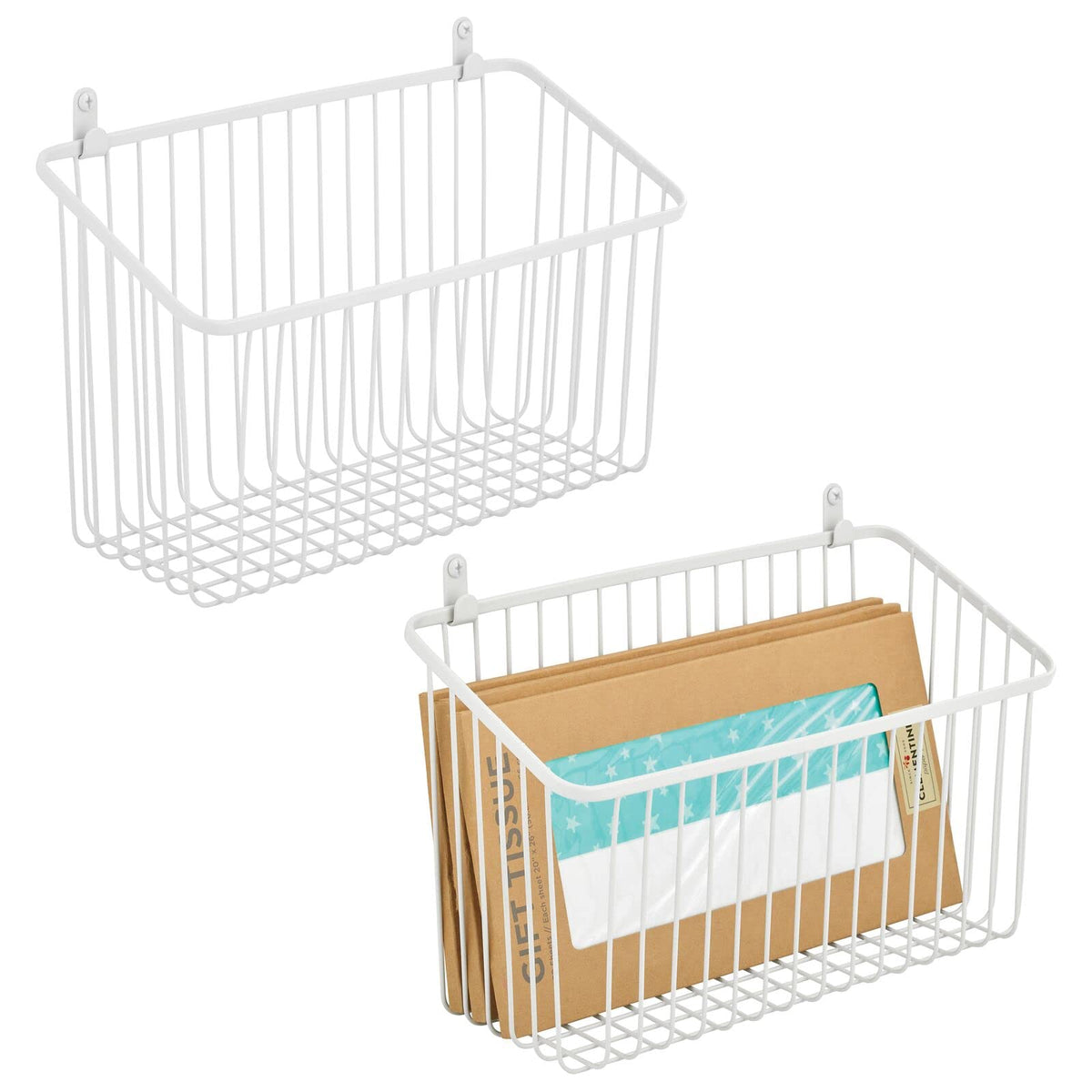 mDesign Small Metal Wire Wall Mounted Storage Organizer Basket - Image 1