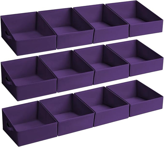 DIMJ Closet Storage Bins 12 Pack - Fabric Storage Baskets for Shelves, Collapsible Clothes Organizer with Handles, Trapezoid Shelf Organization Storage Cubes for Purse, Toys, Books, Towel, Clothes
