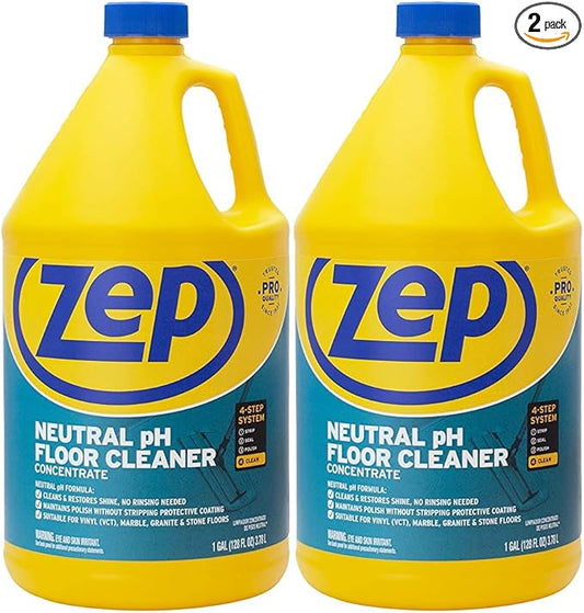 Zep Neutral pH Industrial Floor Cleaner. 1 Gallon (Case of 2) - ZUNEUT128 - Concentrated Pro Trusted All-Purpose Floor Cleaner