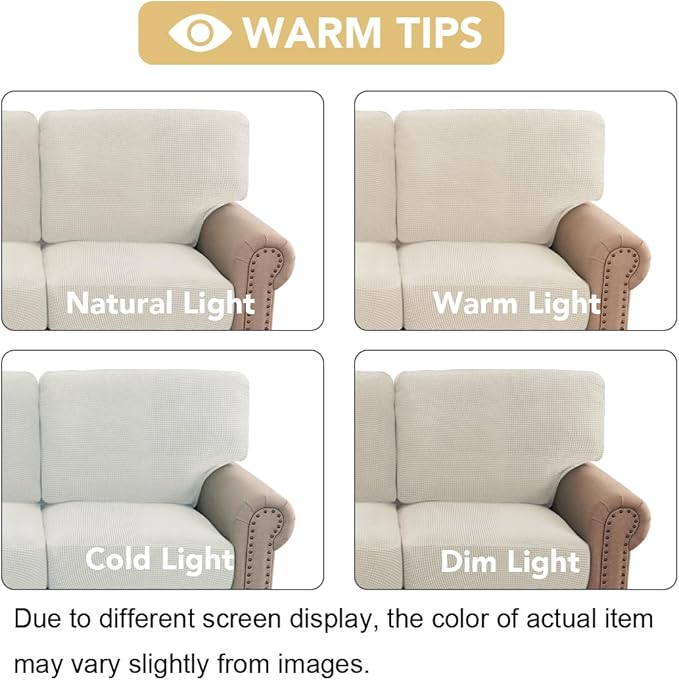 H.VERSAILTEX Multi-Pieces Sofa Covers Stretch Couch Covers Form Fitted Seats and Back Cushions Covers (2 Seat Covers Plus 2 Back Cusion Covers, Bonus 2 Armrest Covers), Ivory