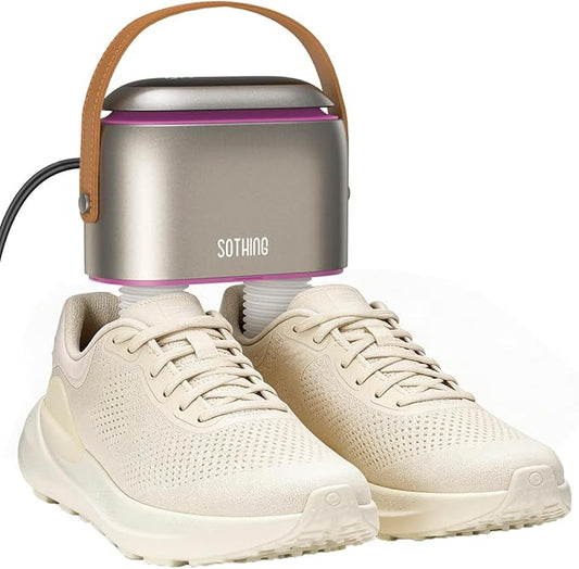 SOTHING Boot Dryer, Portable Shoe Dryer for Sneakers, Ozone Deodorizer, Retractable Hoses, 95W Rapid Drying, 3 Heat Levels, LED Touch Panel, 1–9H Timer, for Work Boots, Soccer Cleats, Gloves, Purple