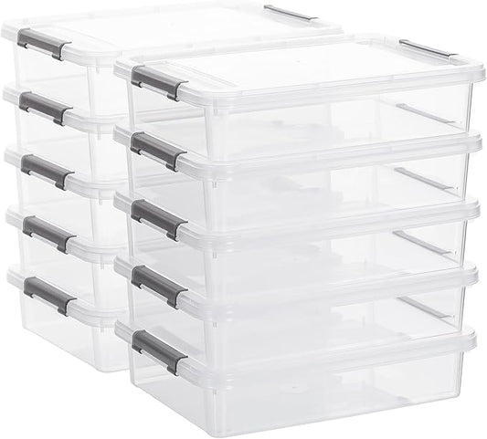 Citylife 10 PCS Plastic Storage Bins with Latching Lids Portable Project Case Clear File Box Stackable Storage Containers for Organizing A4 Paper, Photo, Document, Scrapbook