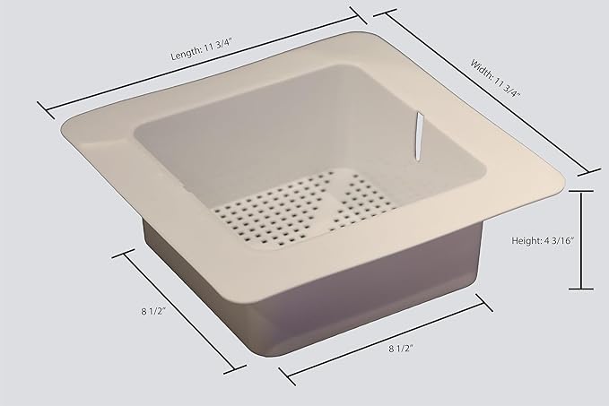 Drain Savior - 11.75-Inch Square Flanged Plastic Floor Drain Strainer with 3/16" Holes, Square Sink Drain Basket for Restaurants, Homes, Commercial Sink Strainer