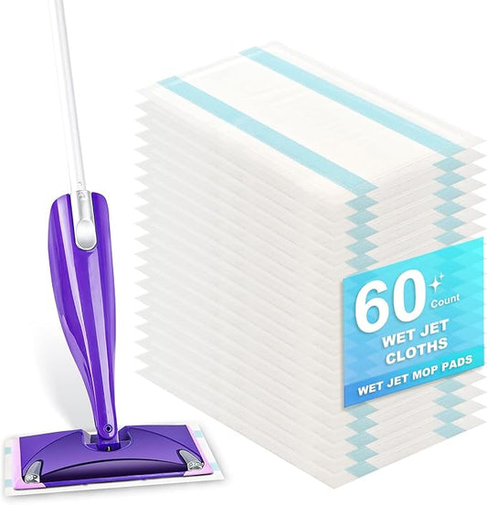 60 Count Wet Pads Refill for Swiffer Wet Jet Spray Mop - Wet Jet Pads,Made of high-end Cotton,5X Highly Absorbent, Suitable for All Floor Surfaces, Deep Cleaning of Stubborn Stains