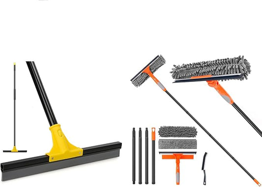 Squeegee Broom for Floor, 18'' Rubber Squeegee with 60'' Long Handle for Bathroom Tile, Window Cleaner Tool for Home, 59.5'' Squeegee Kit for Glass, Car Windshield, Mirror, Shower Door Cleaning