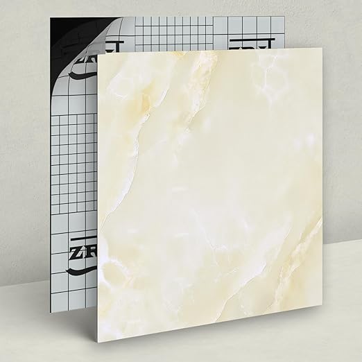 40-Pack Peel and Stick Floor Tiles Vinyl Floor 12 x 12 inch Self Adhesive Waterproof Flooring Planks DIY for Bathroom, Kitchen, Living Room, RV, Cover 40 Sq. Ft, Ivory Beige Vein Marble