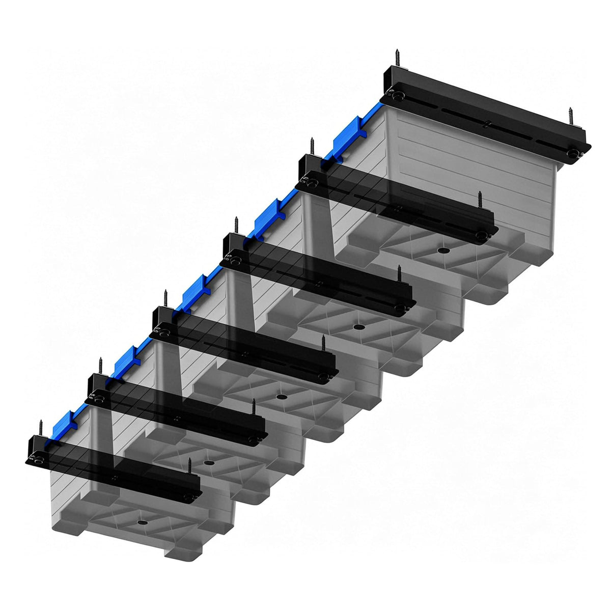 Overhead Garage Storage Racks, 17 Inch Ceiling Tote Rails, 6 Pack - Image 1