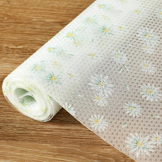 Daisy Flower Shelf Liner for Kitchen Cabinets, Non-Adhesive Drawer Liners, Non-Slip Refrigerator Mat, Washable EVA Cabinet Liner for Pantry, Fridge, Closet, Cupboard, 12" x 59"