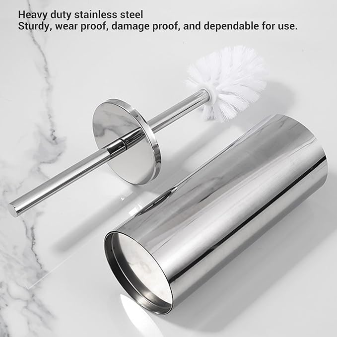 Focket Toilet Brush and Holder Set, Stainless Steel Toilet Bowl Brush with Sealable Lid and Stable Base, Heavy Duty Bowl Cleaner Brush for Home RV Bathroom Accessories (Bright Silver)