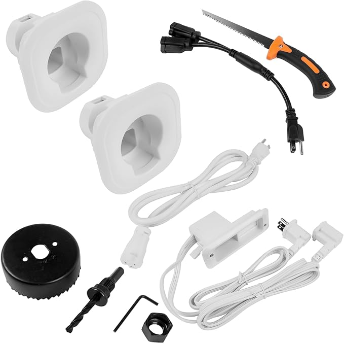 in-Wall Cable & Power Management Kit, TV Cord Concealer & Power Kit, Powers Devices & Hides All Cables, with Circle Saw Drilling Attachment & Drywall Hand Saw