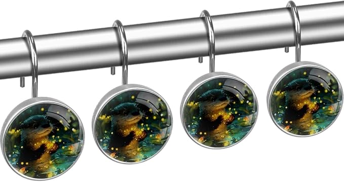Cute Otter Shower Curtain Hooks Rings, Stainless Steel Rust Proof Shower Curtain Hooks, Decorative Shower Hooks for Bathroom Shower Rods Curtains, Set of 12
