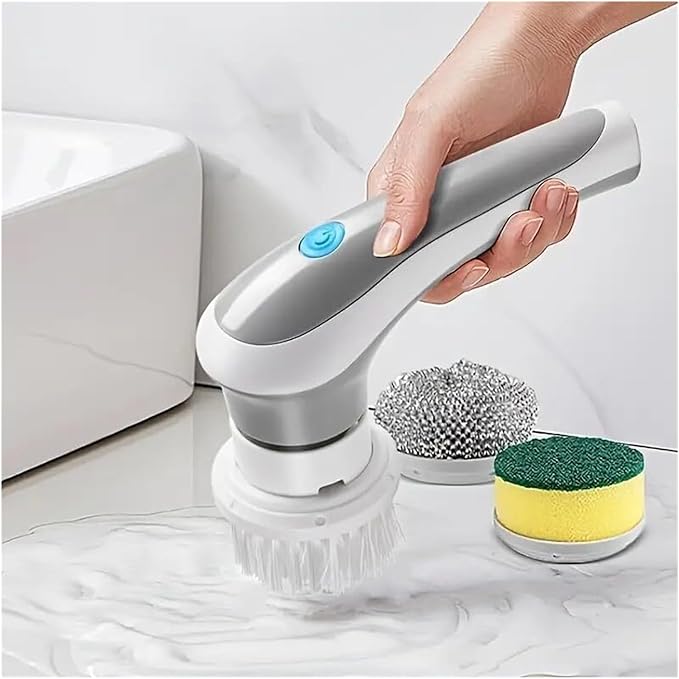 Cordless Electric Rotary Scrubber Rechargeable Handheld Cleaning Brush with 3 Brush Heads for Bathroom Kitchen Tile Floor Sink Bathtub Shower Window(Gray)