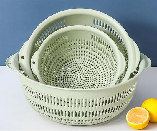 3 pcs Plastic Wash Basket Round Perforated Colander Wash Vegetables and Fruits Drain Cooked Pasta Kitchen Essentials Food Strainer Basket Strainer Kitchen Blue Yellow green red (3PCS-Green)