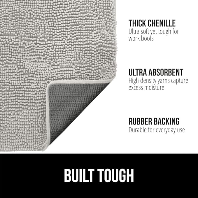 GORILLA GRIP SoakSTOPPER Dog Door Mat, 60x36 Machine Washable Rug Absorbent Doormat Captures Moisture Mud Dirt, Quick Dry Soft Chenille Entryway Rugs Indoor Entrance Mats for Dog Paws, Light Gray