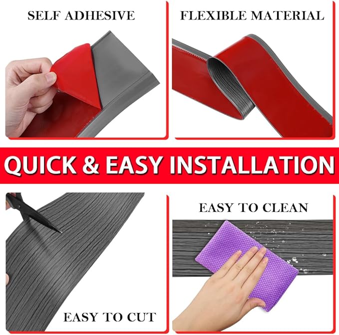 Vinyl Wall Base Baseboard Molding Trim 4" Flexible Self Adhesive Rubber Wall Base Moulding Trim Peel and Stick Design, 4 Inch x 200 Feet, Dark Gray Wood