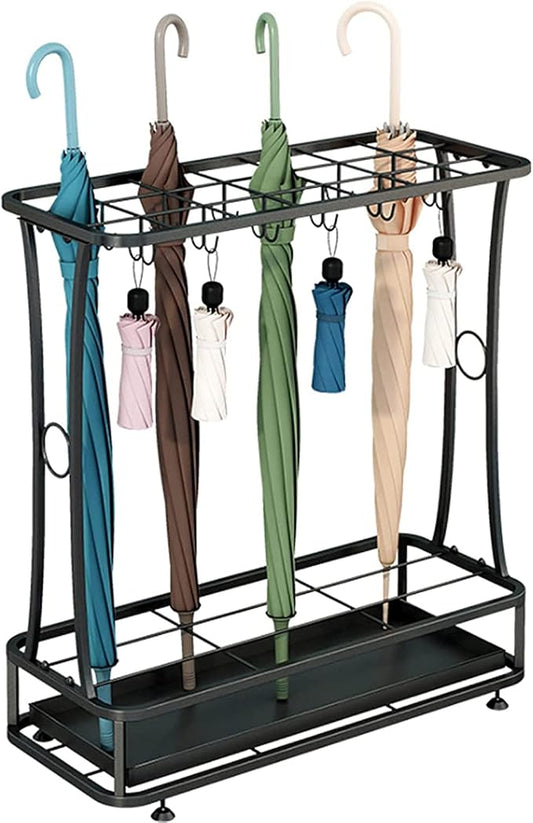 21-Slot Umbrella Stand with Removable Drip Tray Umbrella Holder with 24 Hooks Umbrella Rack Storage Free Standing Decor for Home Office Entry Hallway Indoor-Black