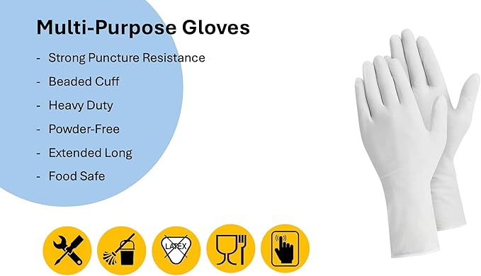 12 Inch 7.5Mil Ultra Stretch Professional White Disposable Nitrile Gloves, Cleaning, Food Safe, Kitchen, Tough & Strong