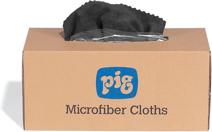 PIG Microfiber Cloths| Durable Low-Lint Microfiber Rags | 50 per box | 16" W x 16" L | Black | PM50827-BK