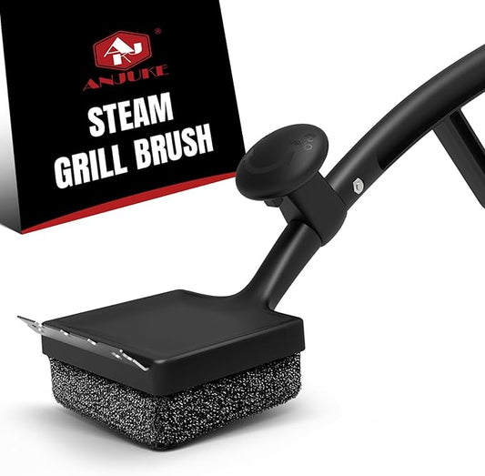 4-in-1 Bristle-Free Grill Brush — 18.8" Steam Grill Cleaner with Replaceable Head, Scraper & Bottle Opener, Long Non-Slip Heat-Resistant Handle
