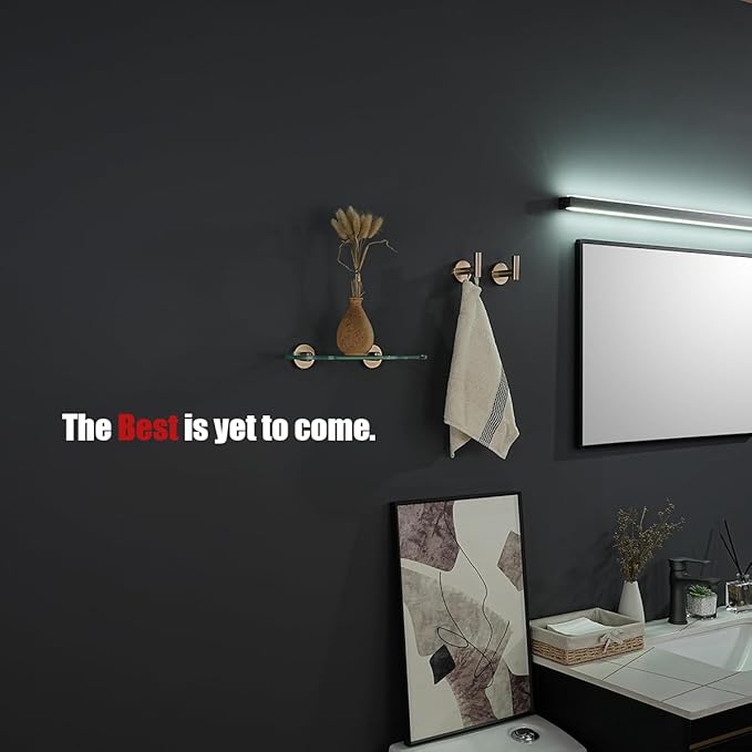JQK Bathroom Glass Shelf, Tempered Glass Shower Storage 12 by 5 inches, 304 Stainless Steel Champagne Bronze Wall Mount, TGS121L12-CB