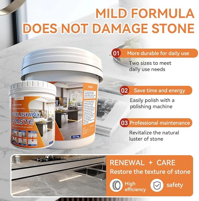 Professional Nature Stone Polishing Kit with Paste | Sealer & Protectant for Marble, Granite, Quartz Countertops, Floors & Walls - Must Be Used with Polishing Machine (5kg)