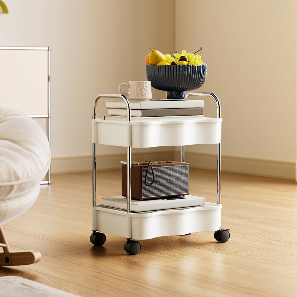 2 Tier Utility Rolling Cart with Wheels Under Desk Storage Cart - Image 1