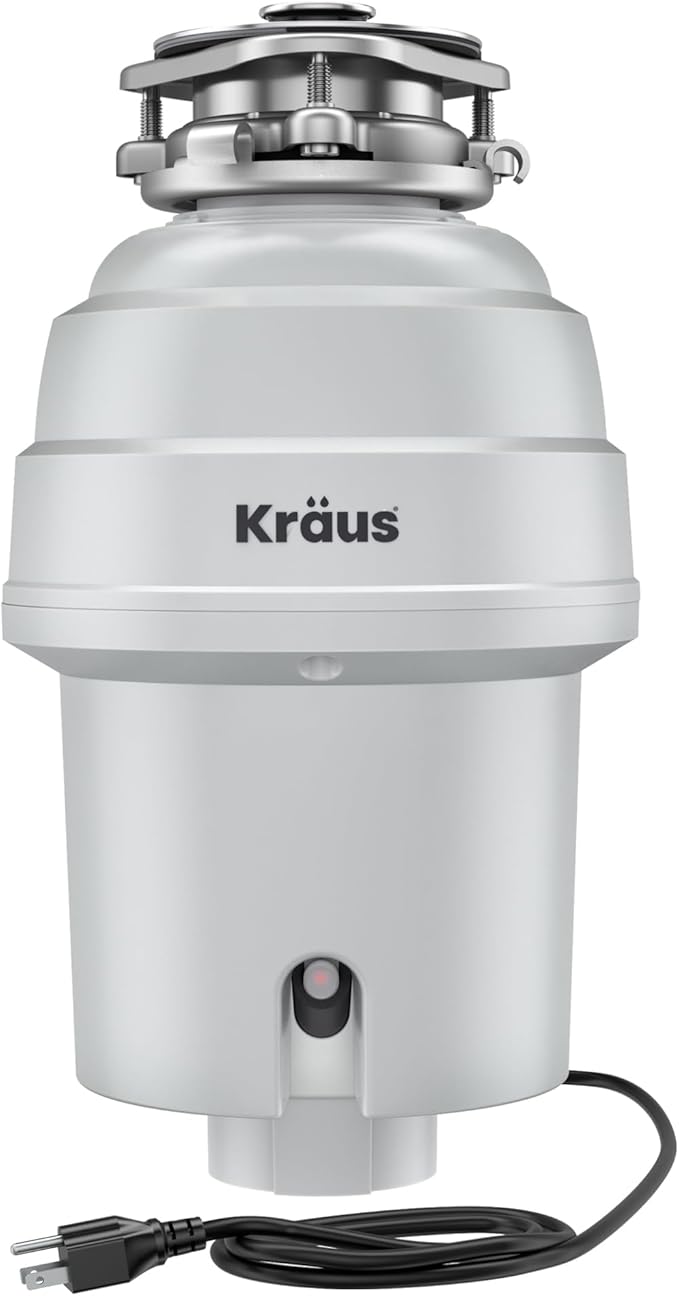 KRAUS WasteGuard 1 HP Continuous Feed Garbage Disposal with Ultra-Quiet Motor for Kitchen Sink with Power Cord and Flange Included, KWD201-100MCG