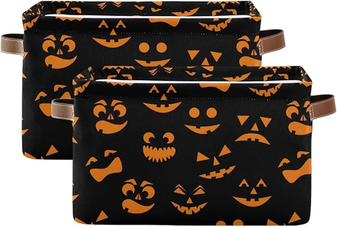 Halloween Basket Cute Halloween Baskets with Handles Collapsible Organizer Box Shelf Storage Baskets for Holiday Home Decor 1PC