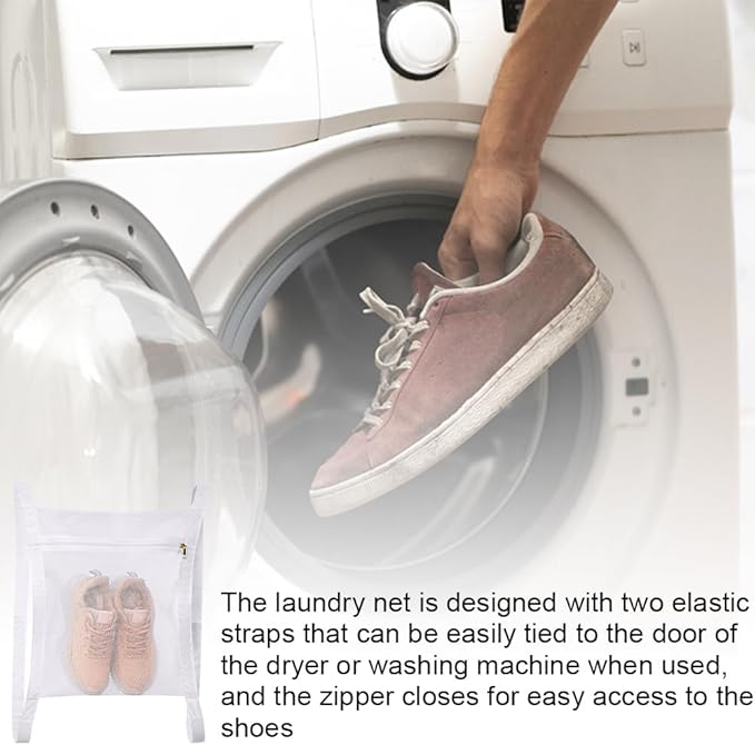 Shoe Dryer Bag, Reusable Sneaker Wash Dry Net, Laundry Shoe Bags Mesh Wash Bags, Sneaker Dryer Bag with Strap And Zipper for Washing Machine, Dryers, 15.75 x 15.75inch (COLOR:White)