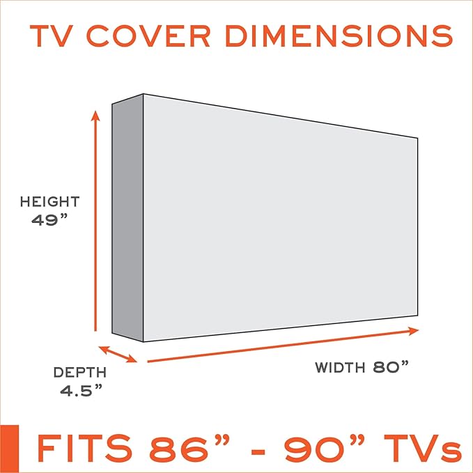 Outdoor TV Cover 86-90 inch - WITH FRONT FLAP - Weatherproof, Waterproof protection, Soft Interior, With Bottom cover - Black