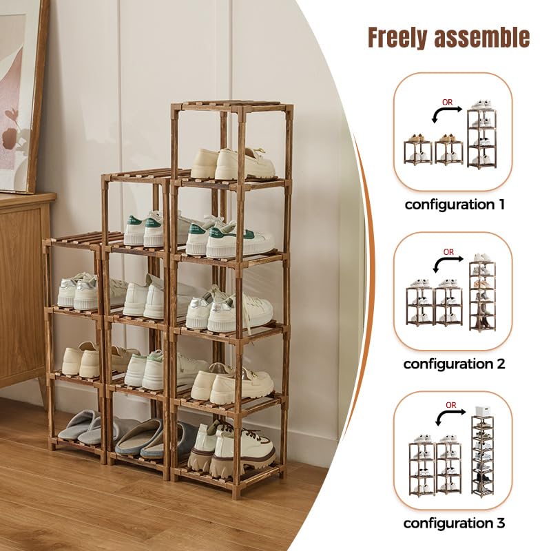 Eucalyptus Wood Corner Shoe Rack For Entryway, Brown - Image 8